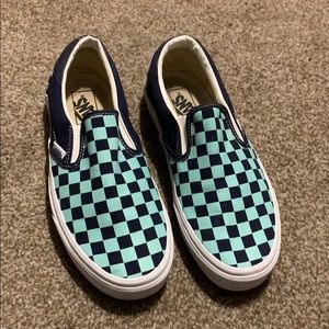 Mint and dark navy checkerboard vans.